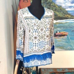⭐️Love Kyla,Tyra Tunic Top, fringe boho | size medium, Beautiful Blue, EUC